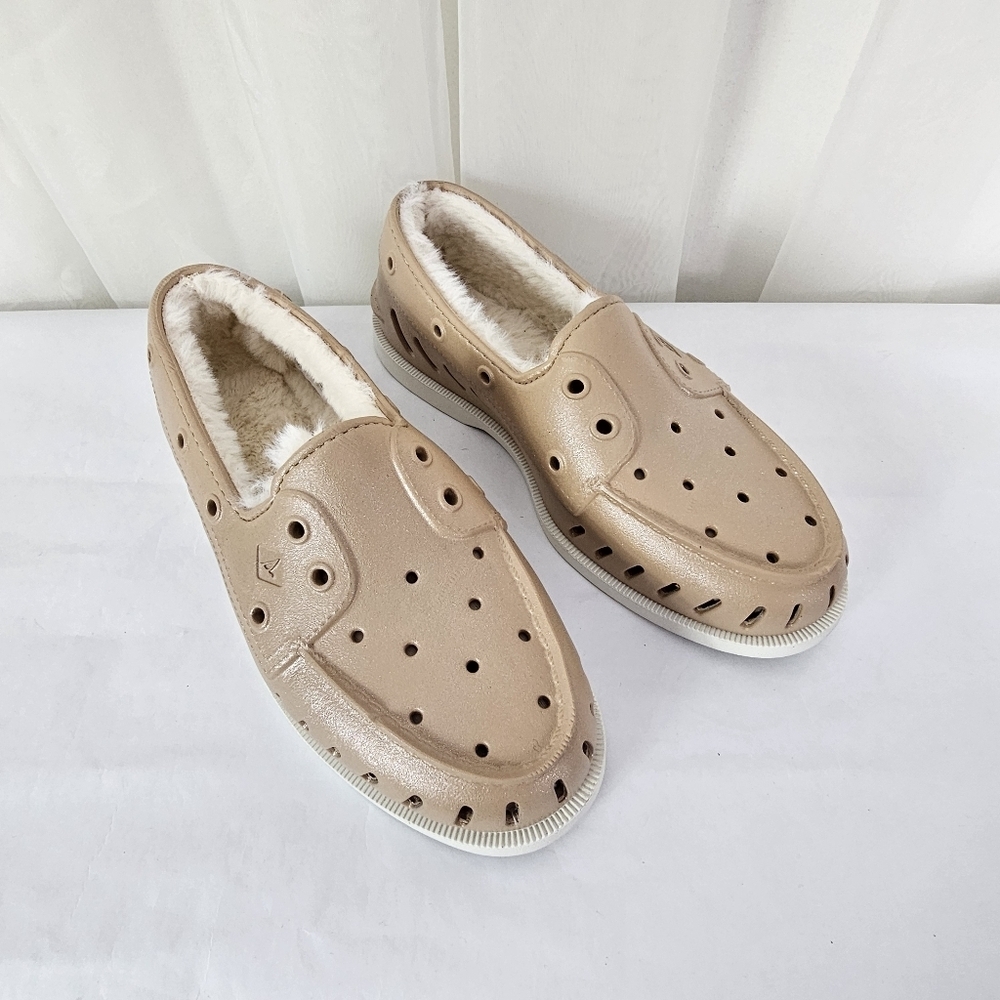 Sperry Women's Authentic Original Float Cozy Boat Shoe Tan Glitter ShimmerSize 8